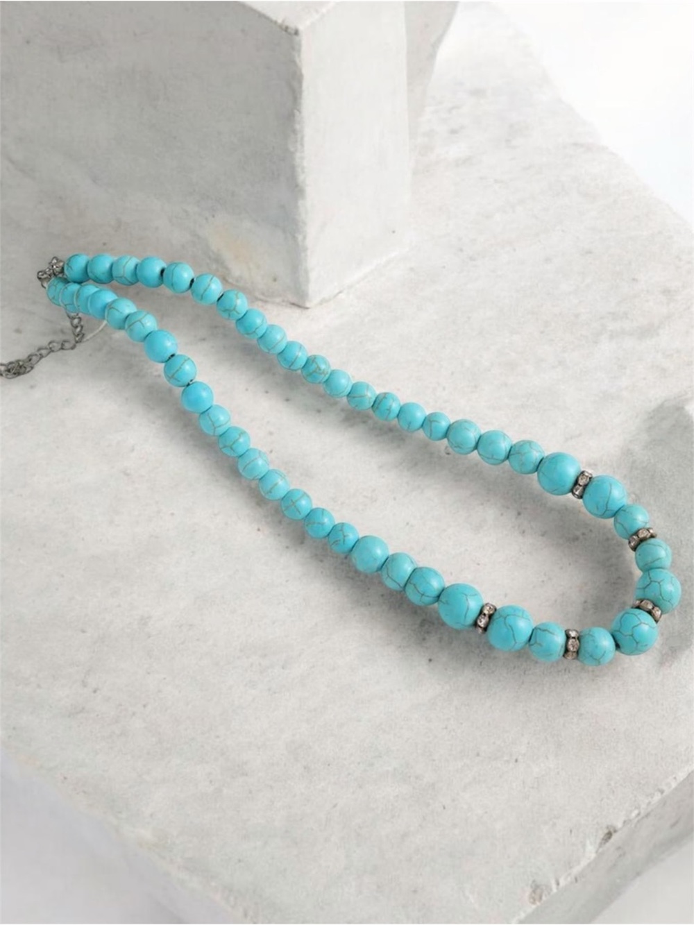 Turquoise Bead Necklace CZ Accents NWT